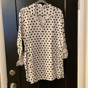 Black and white polka dot linen tunic with collar